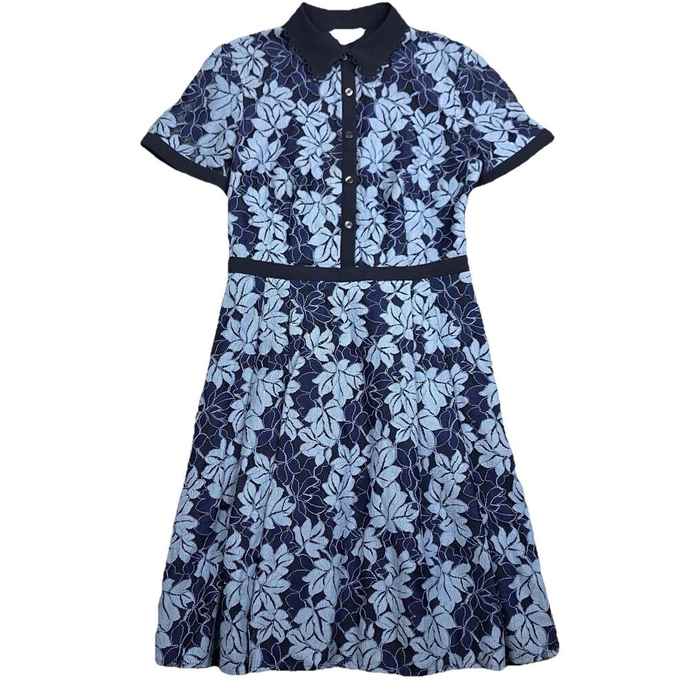 Draper James Floral Lace Dress Blue Fit & Flare Collared Preppy Womens 6 - Picture 4 of 15
